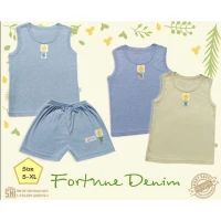 Paket Baju Bayi Setelan Singlet Kutung Kaos Anak Ridges 3pcs Fortune Denim / Setelan Bayi Kutung / Setelan Bayi Laki-laki dan Perempuan / Baju Bayi