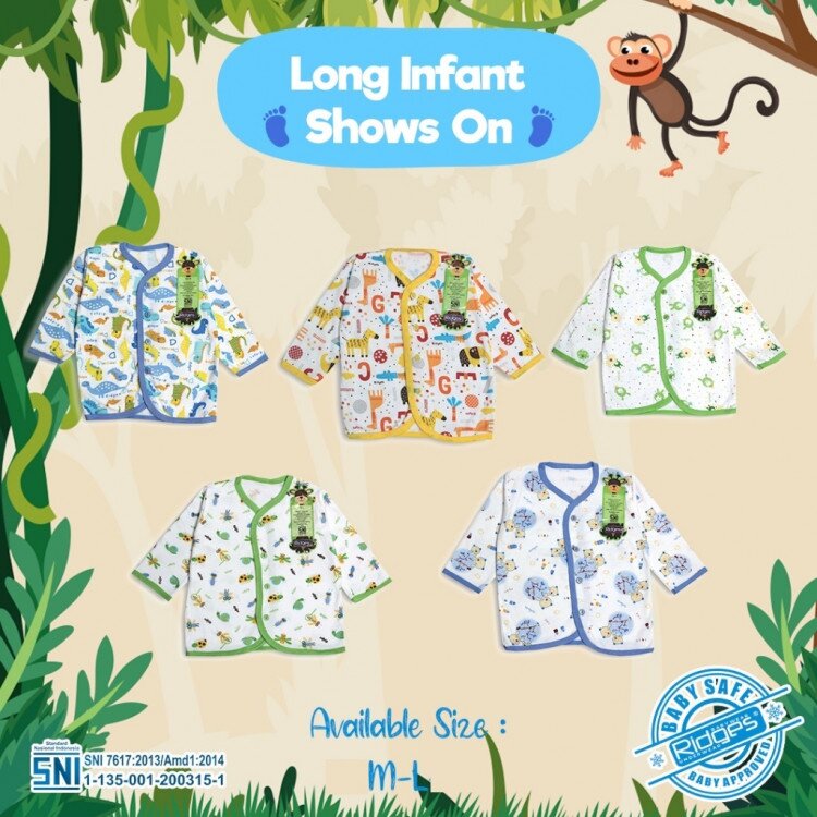 PROMO Baju Atasan Bayi Panjang Kancing Depan 3pcs / Baju Bayi Panjang Ridges M L / Baju Baby ber-SNI