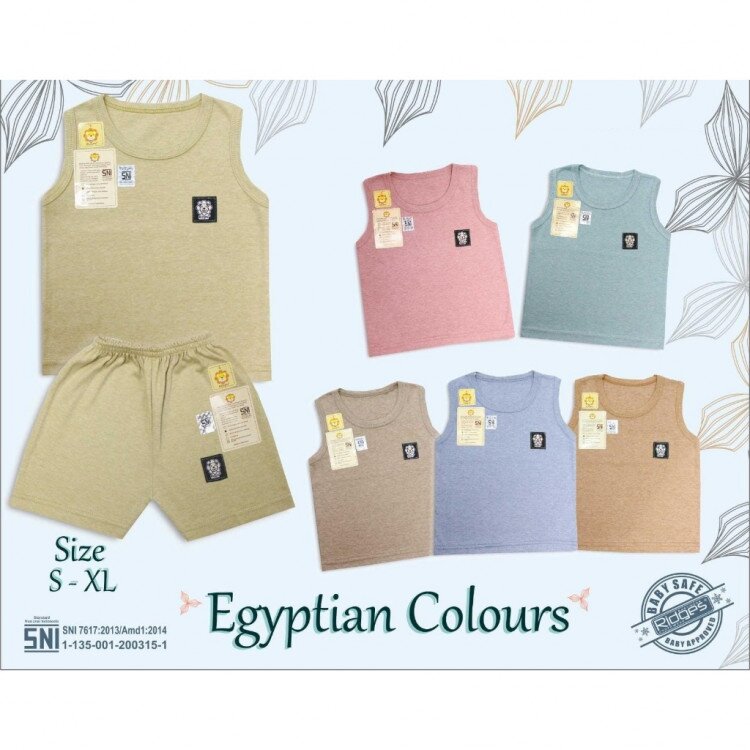 Paket Baju Bayi Setelan Singlet Kutung Kaos Anak Ridges 3pcs Egyptian Colours / Setelan Bayi Kutung / Setelan Bayi Laki-laki dan Perempuan / Baju Bayi