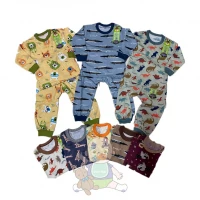 Paket Baju Setelan Oblong Panjang Anak Kancing Pundak 3pcs / Baju Tidur Anak / Piyama Anak Ridges