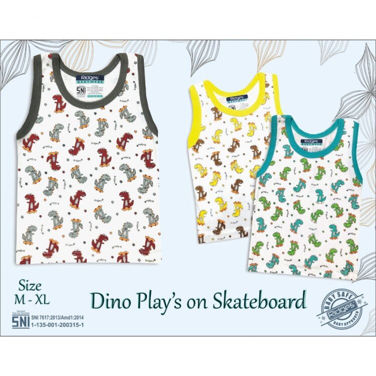 Promo Paket Baju Atasan Singlet Anak Ridges Motif Putih Random 3pcs SNI