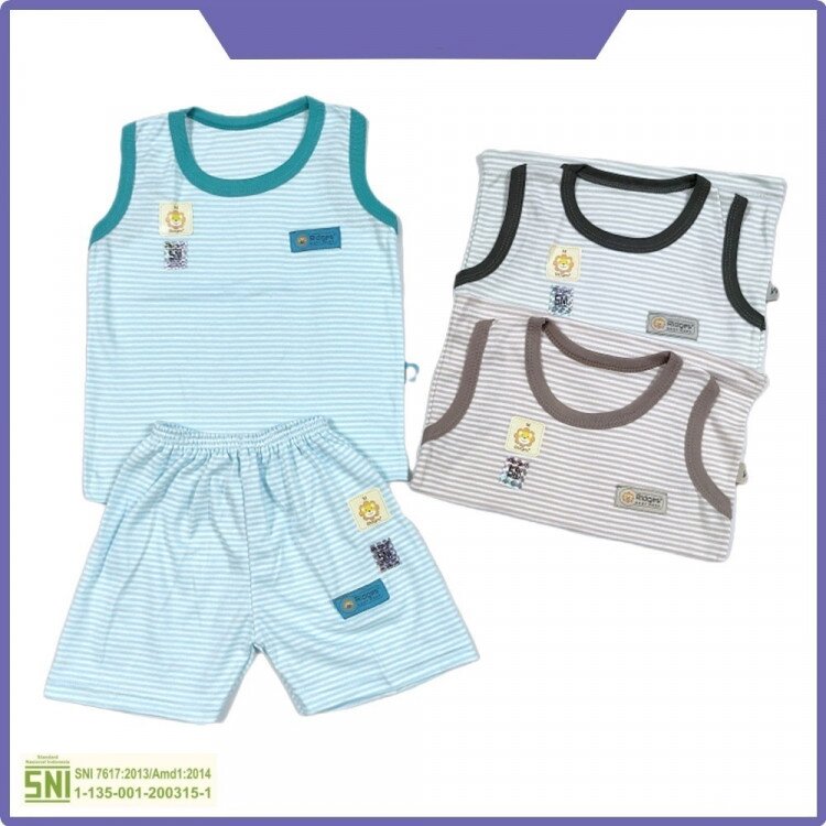 Paket Baju Bayi Setelan Singlet Kutung Kaos Anak Ridges 3pcs Salur Prosperity Stripes / Setelan Bayi Kutung / Setelan Bayi Laki-laki dan Perempuan / Baju