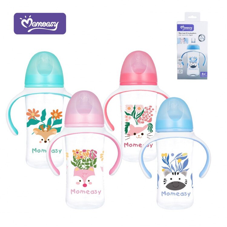 Botol Susu Bayi Wide Neck Gepeng Plus Natural MomEasy Pegangan 210ml 300ml / Dot Bayi Gepeng Wide Neck Plus Natural Pegangan Wide Neck Gepeng BPA