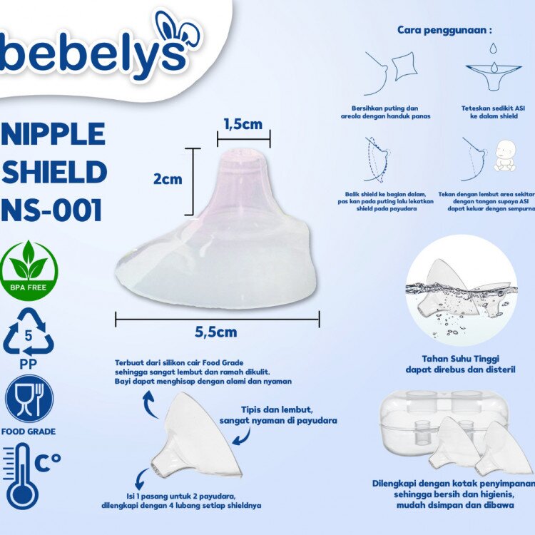 Sambungan Asi Bebelys / Silicone Nipple Shield / Breast Shields (2pcs) / Pelindung Puting Ibu Menyusui