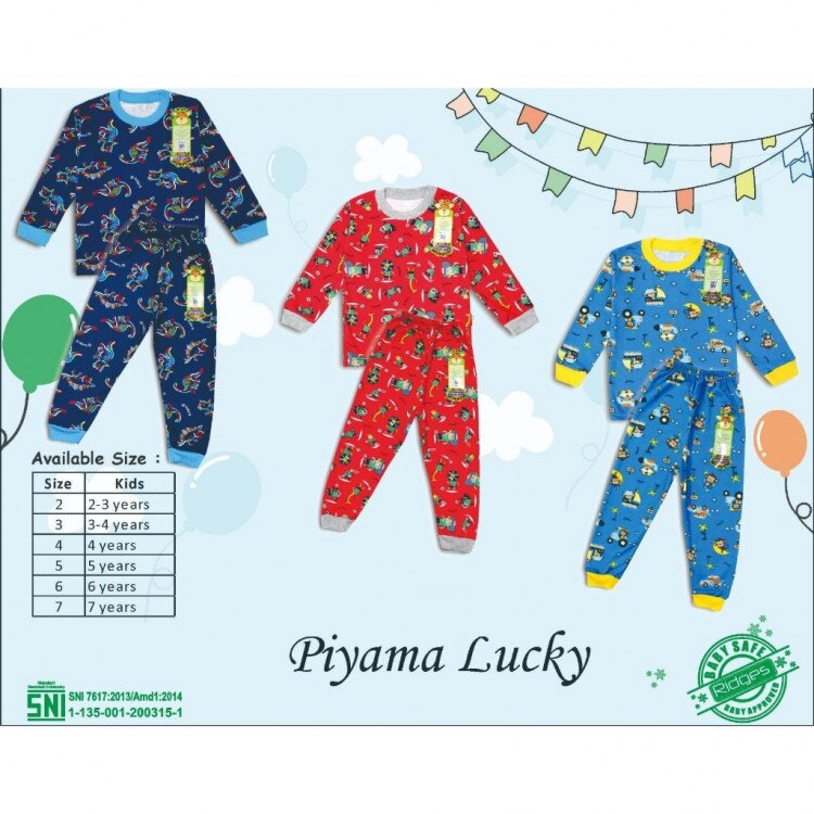 Piyama Anak Ridges 2-7 Tahunan / Baju Setelan Oblong Panjang Anak / Baju Tidur Anak Motif Random