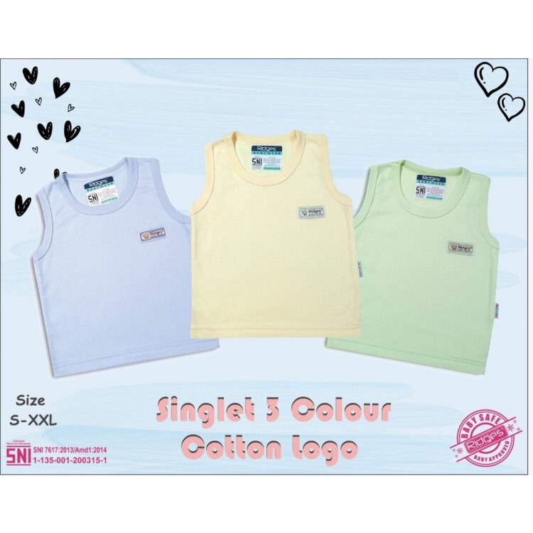 Promo Paket Baju Atasan Singlet Anak Ridges Polos 3pcs SNI