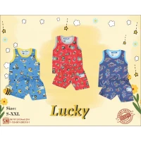 Paket Baju Bayi Setelan Singlet Kutung Anak Ridges 3pcs Lucky / Setelan Bayi Kutung / Setelan Bayi Laki-laki dan Perempuan / Baju Bayi adem /
