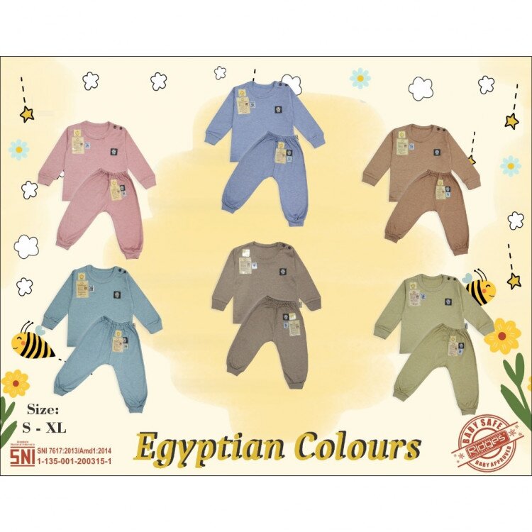 Paket Baju Setelan Oblong Panjang Anak Kancing Pundak Polos Egyptian COlours 3pcs SNI / Baju Tidur Anak / Piyama Anak Ridges