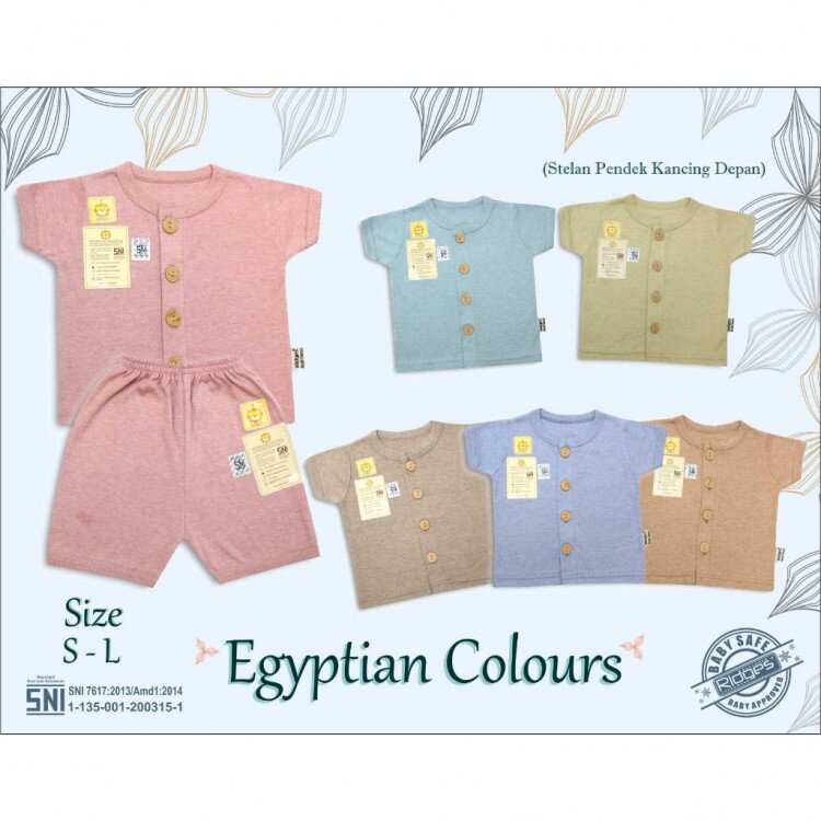 Paket Setelan Baju Bayi Pendek Kancing Depan RIDGES Polos Egyptian 3pcs Newborn - 1 tahunan SNI / Piyama Anak Adem Anak 0-1 tahunan/ Baju Santai