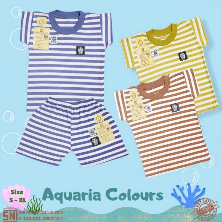 Paket Baju Bayi Setelan Singlet Kutung Kaos Anak Ridges 3pcs Aquaria Colours / Setelan Bayi Kutung / Setelan Bayi Laki-laki dan Perempuan / Baju Bayi