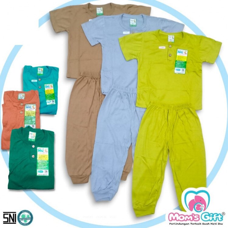 Paket Setelan Baju Bayi Pendek Celana Panjang Polos Rainy Series / Baju Anak Kancing Pundak / Baju Tidur Anak / Piyama Anak Unisex