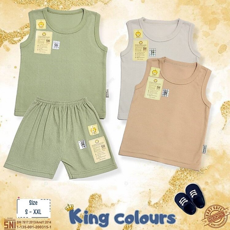 Paket Baju Bayi Setelan Singlet Kutung Kaos Anak Ridges 3pcs King Colours / Setelan Bayi Kutung / Setelan Bayi Laki-laki dan Perempuan / Baju Bayi