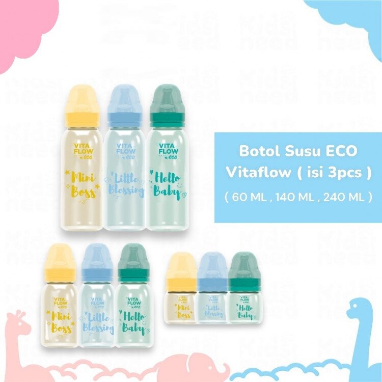 PROMO Paket Hemat 3pcs Botol Susu Vitaflow 240ml / 140ml / 60ml / Dot Bayi Reguler Nipple / Dot Bulat BPA Free