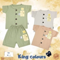 Paket Setelan Baju Bayi Pendek Kancing Depan RIDGES Polos King Colours 3pcs Newborn - 1 tahunan SNI / Piyama Anak Adem Anak 0-1 tahunan/ Baju