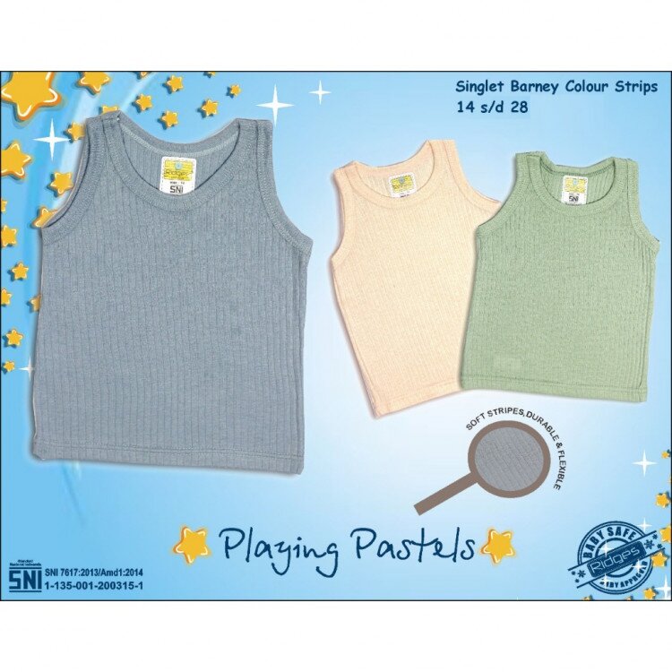 Paket Singlet Anak Ridges Barney Warna Strips Playing Pastel 3pcs / Singlet Bayi
