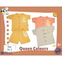 Paket Setelan Baju Bayi Pendek Kancing Depan RIDGES Polos Queen Colours 3pcs Newborn - 1 tahunan SNI / Piyama Anak Adem Anak 0-1 tahunan/ Baju