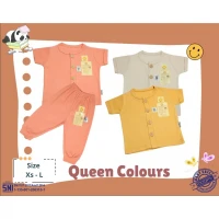 Setelan Baju Bayi Pendek Panjang Kancing Depan RIDGES Polos Queen Colours Newborn - 1 tahunan SNI / Piyama Anak Adem Anak 0-1 tahunan/ Baju Santai