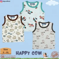 Promo Paket Baju Atasan Singlet Anak Ridges Motif Happy Cow 3pcs SNI