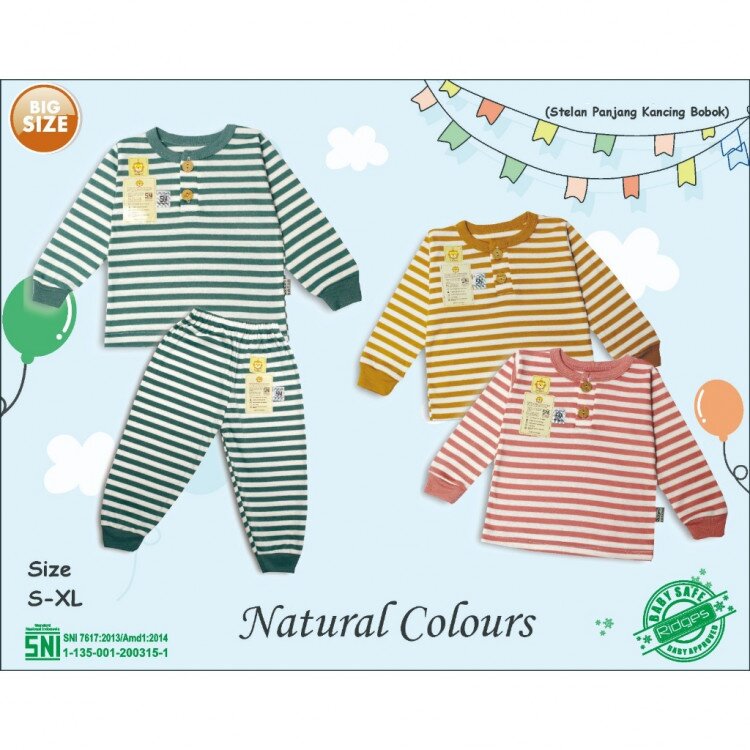 Ridges Setelan Baju Oblong Panjang Anak Salur Kancing Depan Bobok BIG SIZE 1-6 tahunan / Baju Tidur Anak Bobok Kancing Depan Big Size / Piyama