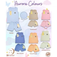 Paket Baju Bayi Setelan Singlet Kutung Kaos Anak Ridges 3pcs Aurora Colours / Setelan Bayi Kutung / Setelan Bayi Laki-laki dan Perempuan / Baju Bayi