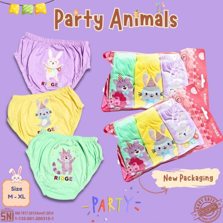 Celana Dalam Anak Perempuan Cewek Ridges Fancy Party Animals 3pcs / CD anak Cewek