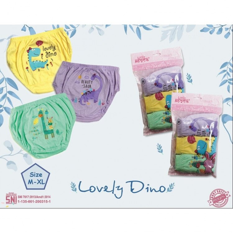 Celana Dalam Anak Perempuan Cewek Ridges Fancy Lovely Dino 3pcs / CD anak Cewek