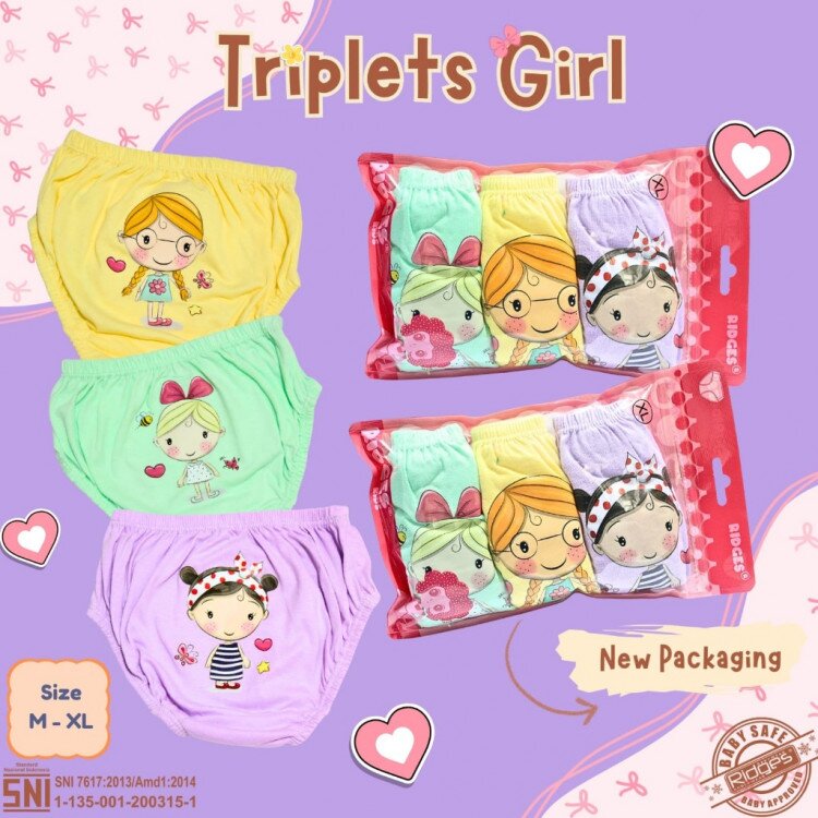 Celana Dalam Anak Perempuan Cewek Ridges Fancy Triplets Girl 3pcs / CD anak Cewek