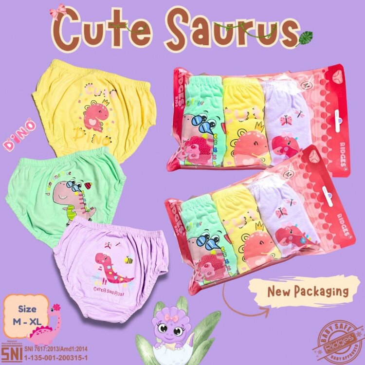 Celana Dalam Anak Perempuan Cewek Ridges Fancy Cute Saurus 3pcs / CD anak Cewek