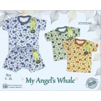 Paket Setelan Baju Bayi Pendek Kancing Pundak Ridges My Angel Whale / Baju Santai Anak / Setelan Oblong Anak Unisex