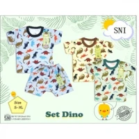 Paket Setelan Baju Bayi Pendek Kancing Pundak Ridges Set Dino / Baju Santai Anak / Setelan Oblong Anak Unisex