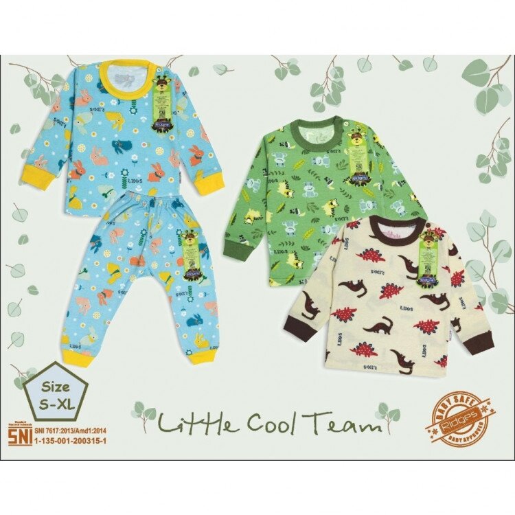 Setelan Oblong Panjang Anak Kancing Pundak Ridges Little Cool Team SNI / Baju Tidur Anak Adem dan Halus / Piyama Anak Ridges Nyaman dipakai