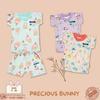 Paket Setelan Baju Bayi Pendek Ridges Precious Bunny / Baju Santai Anak / Setelan Kaos Anak Perempuan