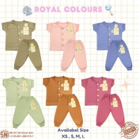 Setelan Baju Bayi Pendek Panjang Kancing Depan RIDGES Royal Colours Newborn - 1 tahunan SNI / Piyama Anak Adem Anak 0-1 tahunan/ Baju Santai Anak