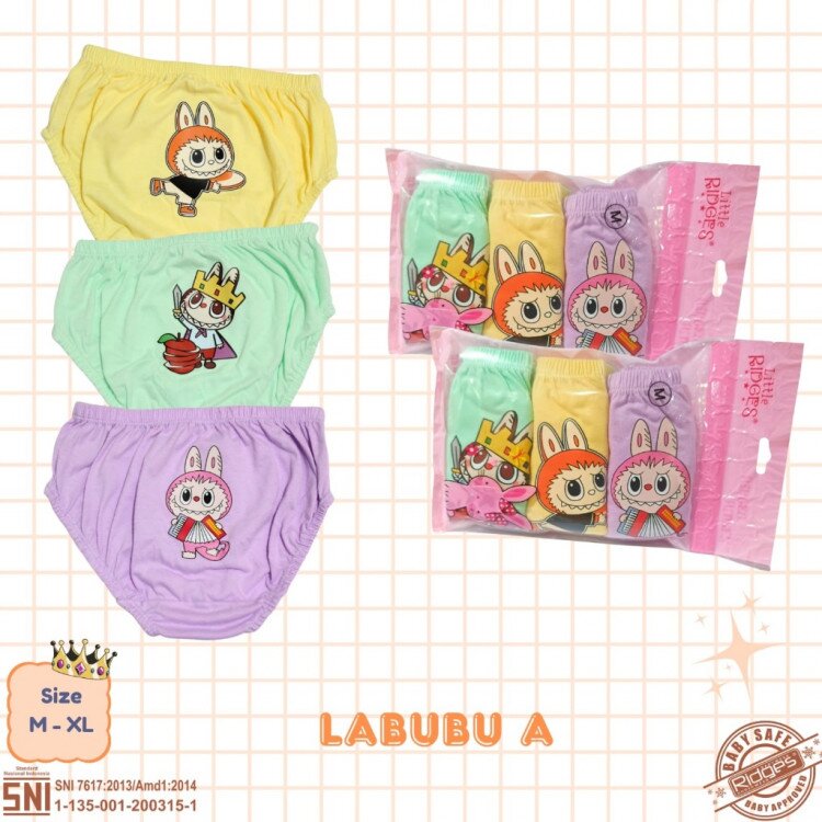 Celana Dalam Anak Perempuan Cewek Ridges Fancy Labubu 3pcs / CD anak Cewek