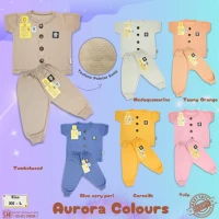 Paket Setelan Baju Bayi Pendek Panjang Kancing Depan RIDGES Polos Aurora Colours 3pcs Newborn - 1 tahunan SNI / Piyama Anak Adem Anak 0-1 tahunan/