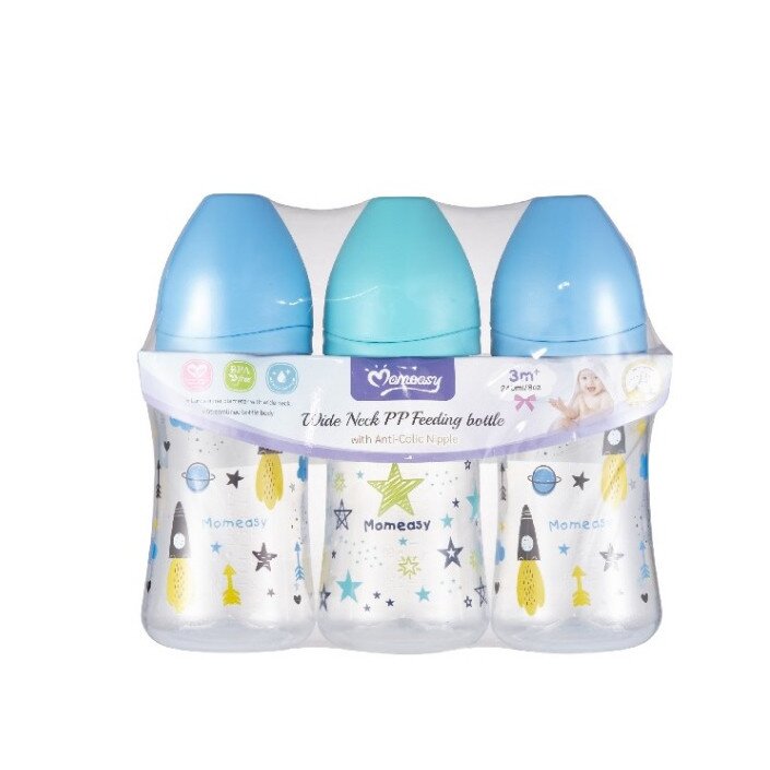 Paket Hemat 3 Botol Susu Bayi Wide Neck Nipple 240ml / 330ml MomEasy / Dot Bayi BPA Free