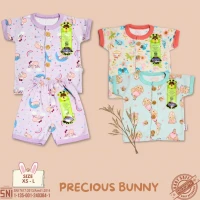 Paket Setelan Baju Bayi Pendek Kancing Depan RIDGES Precious Bunny 3pcs Newborn - 1 tahunan SNI / Piyama Anak Adem Anak Perempuan 0-1 tahunan/ Baju