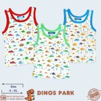 Promo Paket Baju Atasan Singlet Anak Ridges Motif Dino's Park 3pcs SNI