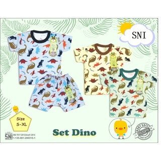 Setelan Baju Bayi Pendek Anak Kancing Pundak Motif Set Dino SNI / Baju Santai Anak / Setelan Oblong Anak Ridges