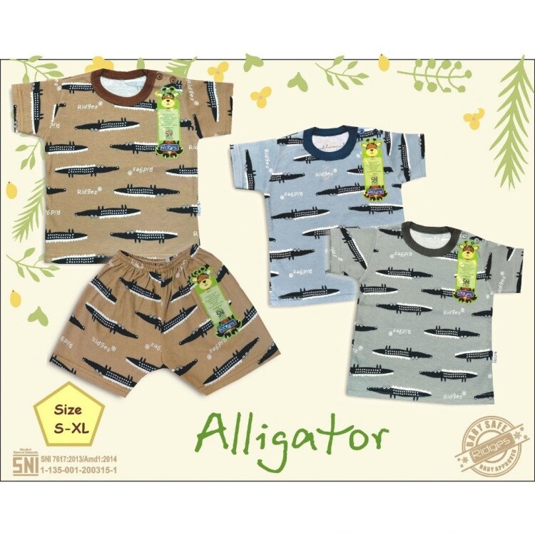 Setelan Baju Bayi Pendek Anak Kancing Pundak Motif Aligator SNI / Baju Santai Anak / Setelan Oblong Anak Ridges