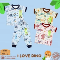 Paket Setelan Baju Bayi Pendek Panjang Kancing Depan RIDGES I Love Dino 3pcs Newborn - 1 tahunan SNI / Piyama Anak Adem Anak 0-1 tahunan/