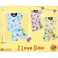 Paket Setelan Baju Bayi Pendek Ridges I LOve Dino / Baju Santai Anak / Setelan Kaos Anak Ridges SNI Adem