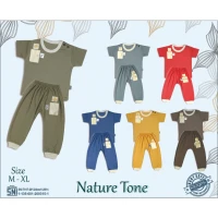 Setelan Baju Bayi Ridges Nature Tone / Baju Anak Kancing Pundak Halus dan Adem / Baju Tidur Anak Nyaman Dipakai / Piyama Anak Unisex Motif