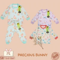 Setelan Oblong Panjang Anak Kancing Pundak Ridges Precious Bunny SNI / Baju Tidur Anak Adem dan Halus / Piyama Anak Perempuan Ridges Nyaman dipakai