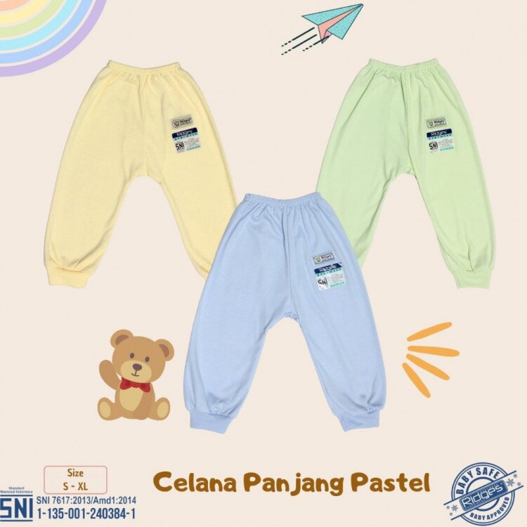 Celana Panjang Anak Ridges POLOS 3pcs 0-4 tahun Bahan Adem Lembut SNI / Celana Panjang Bayi POLOS