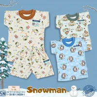 Paket Setelan Baju Bayi Pendek Ridges Snowman / Baju Santai Anak / Setelan Kaos Anak Ridges SNI Adem