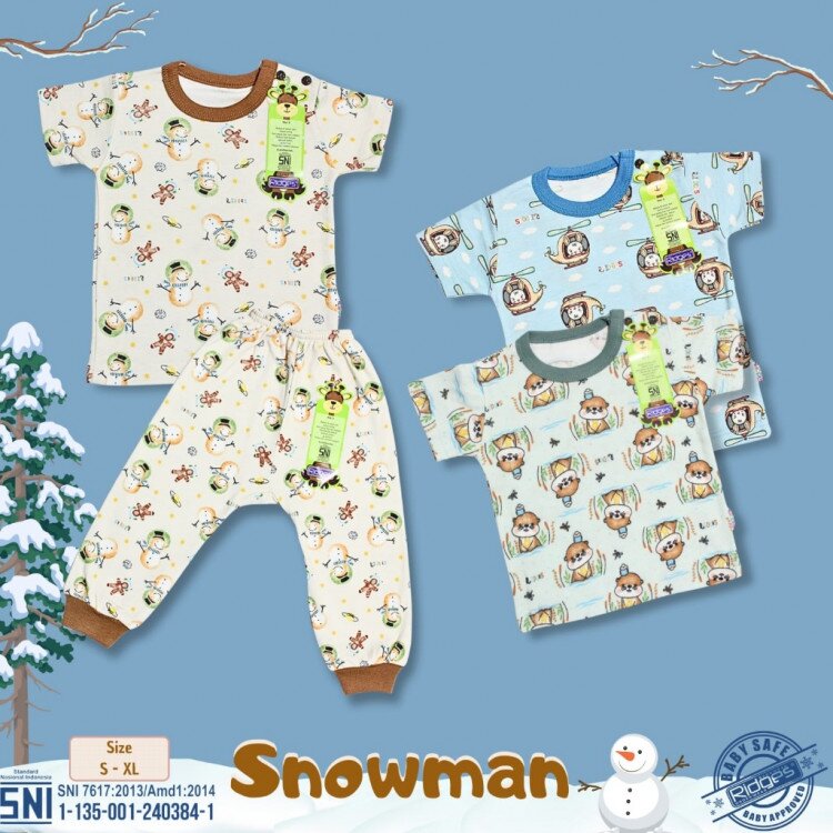 Setelan Baju Bayi Ridges Snowman / Baju Anak Kancing Pundak Halus dan Adem / Baju Tidur Anak Nyaman Dipakai / Piyama Anak Unisex Motif ber