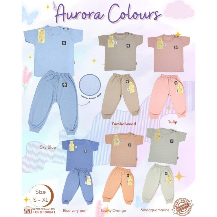 Setelan Baju Bayi Ridges Aurora Colours / Baju Anak Kancing Pundak Halus dan Adem / Baju Tidur Anak Nyaman Dipakai / Piyama Anak Unisex Motif