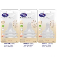 Baby Safe Silicone Nipple Wide Neck Skin Feel 2pcs / Dot Bayi Wide Neck Lembut Skin Feel (Double Valves Wide Neck Nipple)