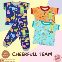 Setelan Baju Bayi Pendek Panjang Kancing Depan RIDGES Cheerful Team Newborn - 1 tahunan SNI / Piyama Anak Adem Anak 0-1 tahunan/ Baju Santai Anak